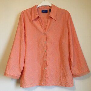 Vintage JH Collectibles Coral Burnout Silk Satin Blouse Mother of Pearl L